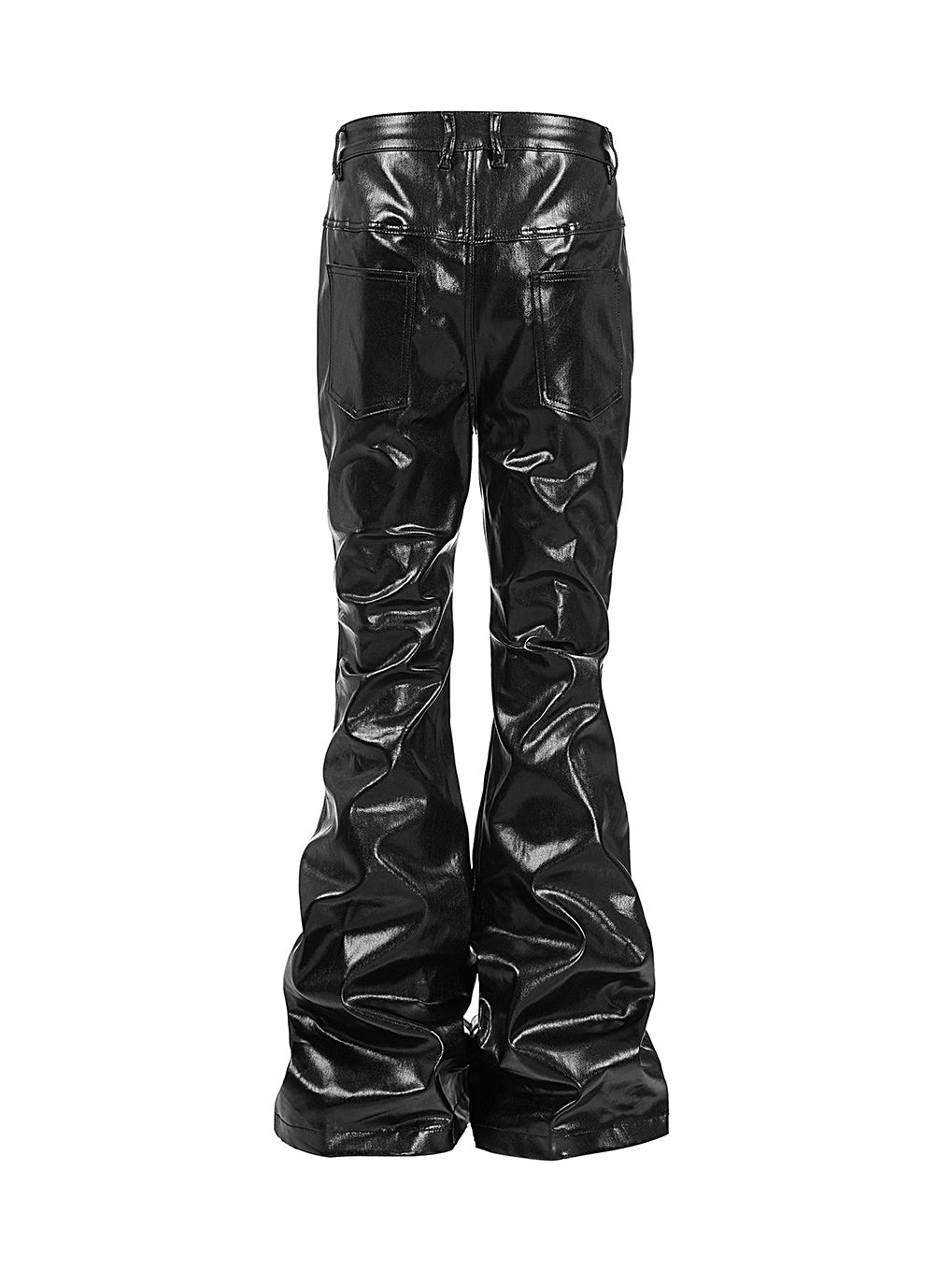 Liquid Metal Coated Wax Pants Flared Jeans