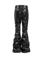 Liquid Metal Coated Wax Pants Flared Jeans