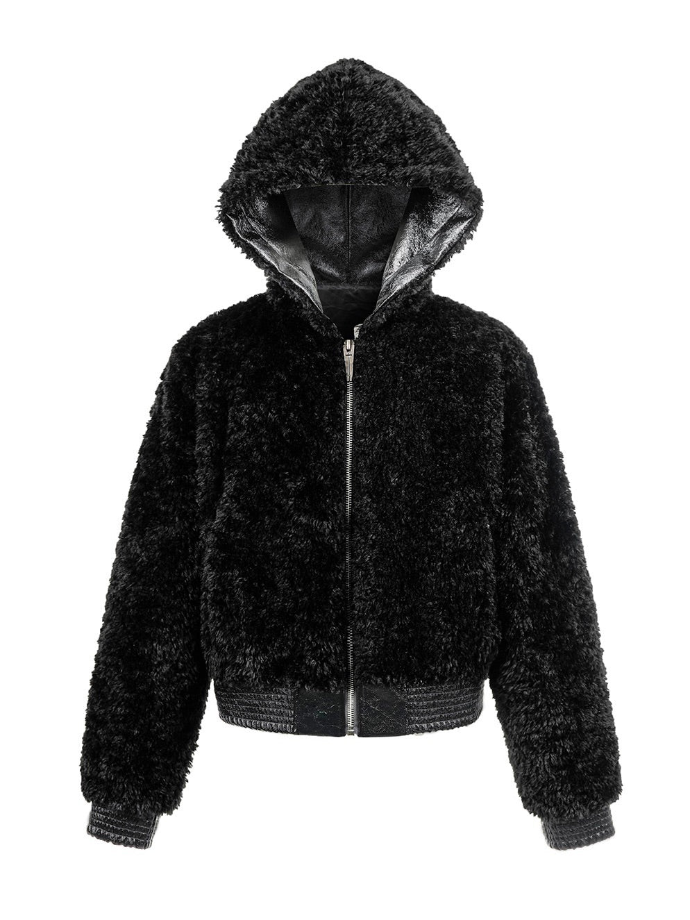 Faux Fur & Leather Hooded Jacket