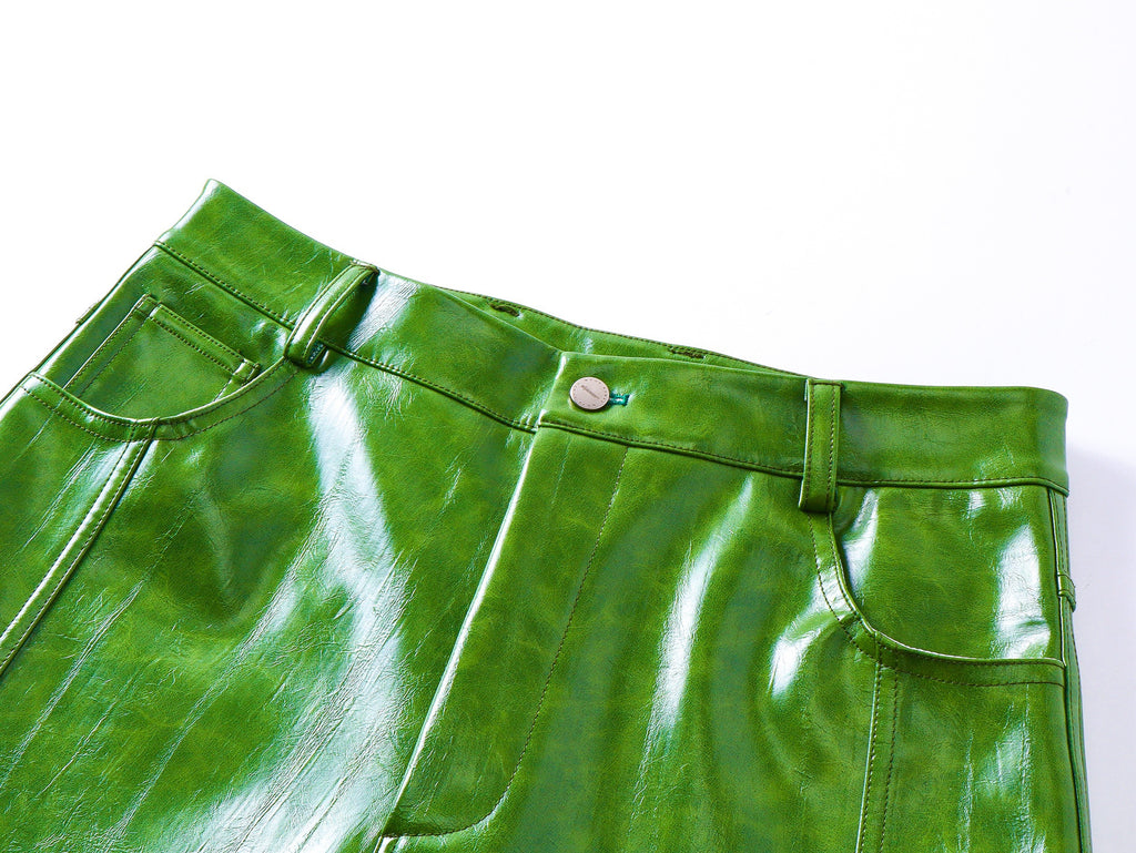 Green Liquid Leather Wide-Leg Pants