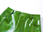 Green Liquid Leather Wide-Leg Pants