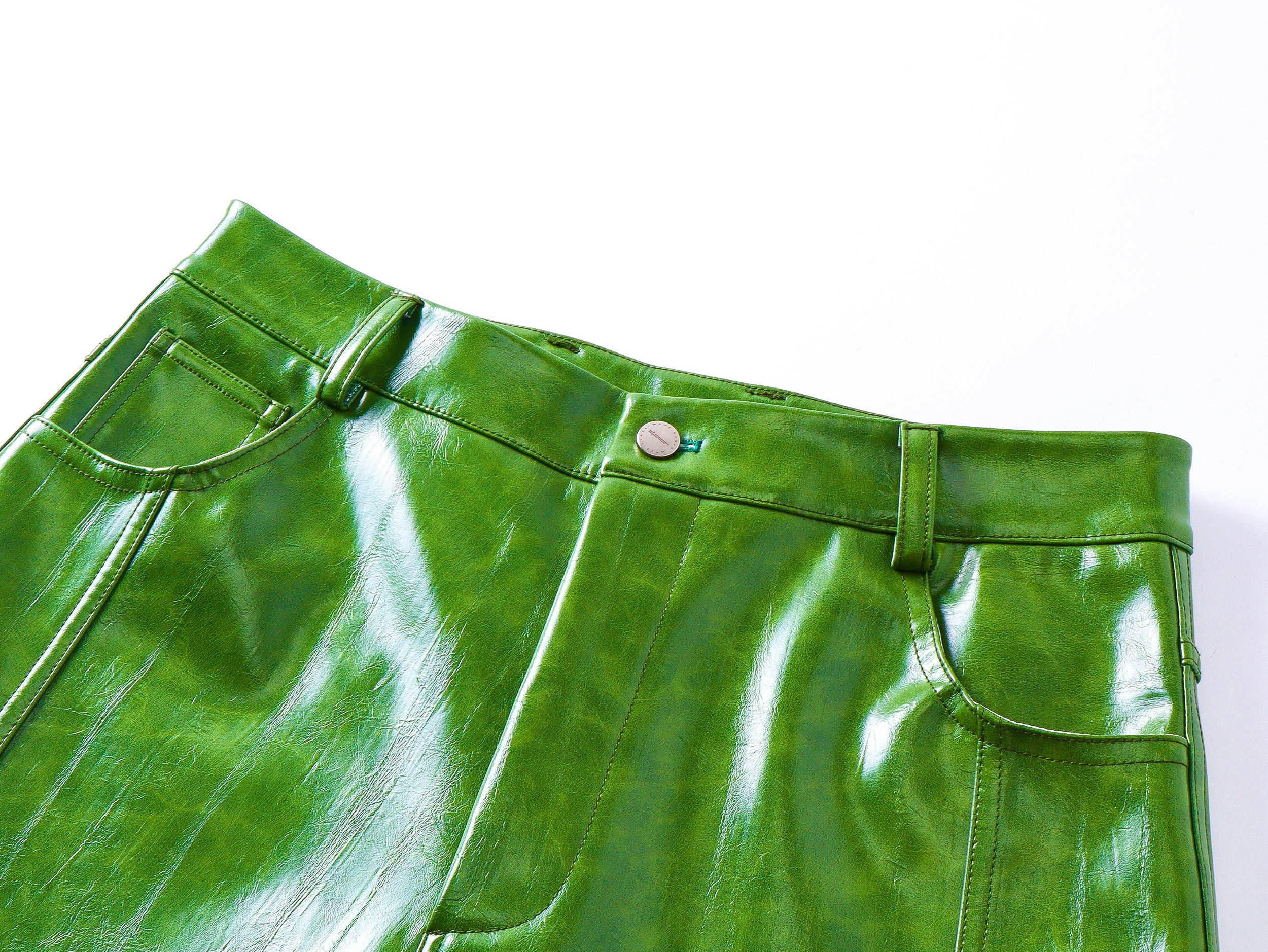 Green Liquid Leather Wide-Leg Pants