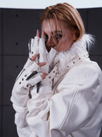 White Double-Zipper Layered Gloves