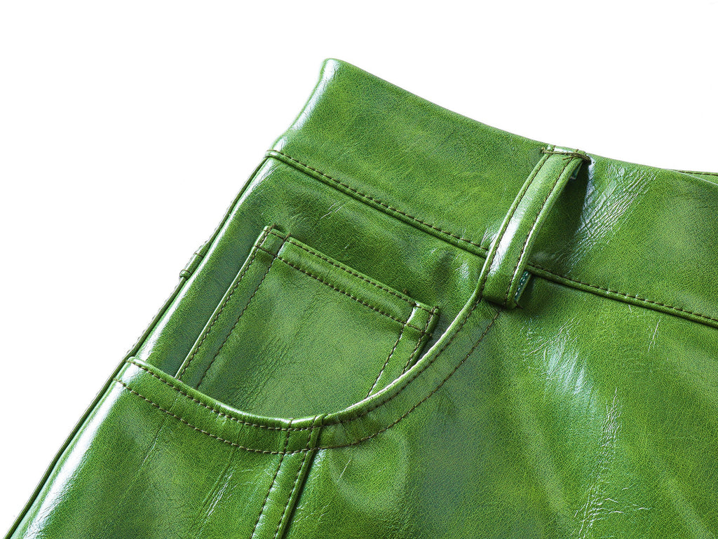 Green Liquid Leather Wide-Leg Pants