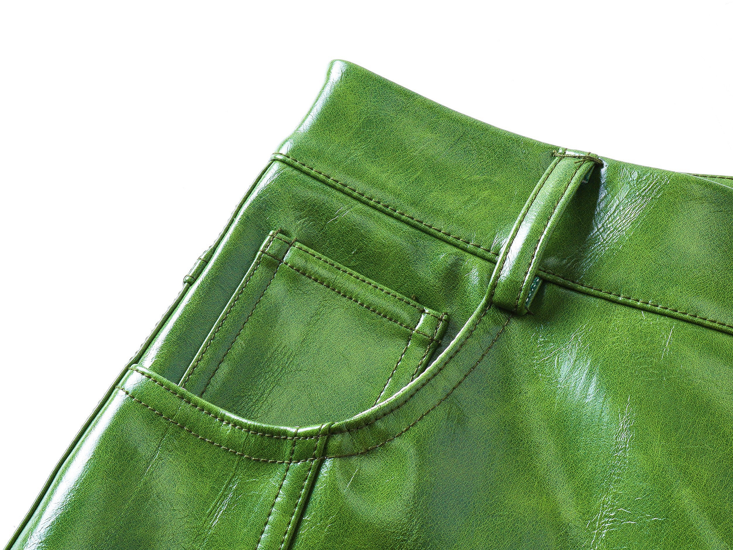 Green Liquid Leather Wide-Leg Pants