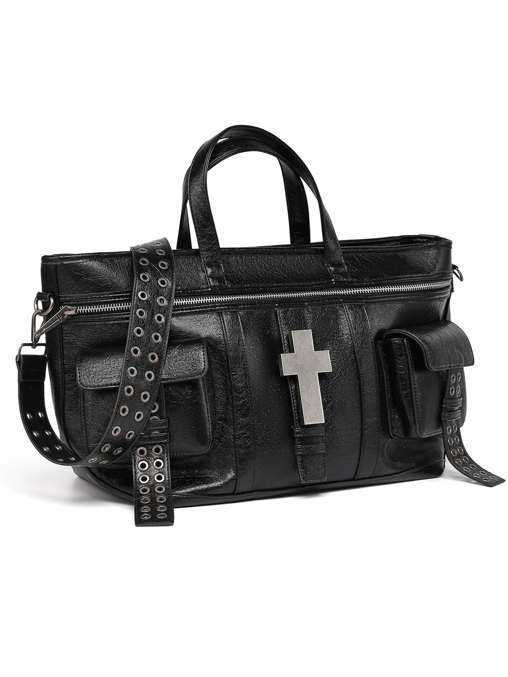 Cross Pattern Cracked PU Leather Tote Bag