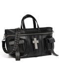 Cross Pattern Cracked PU Leather Tote Bag