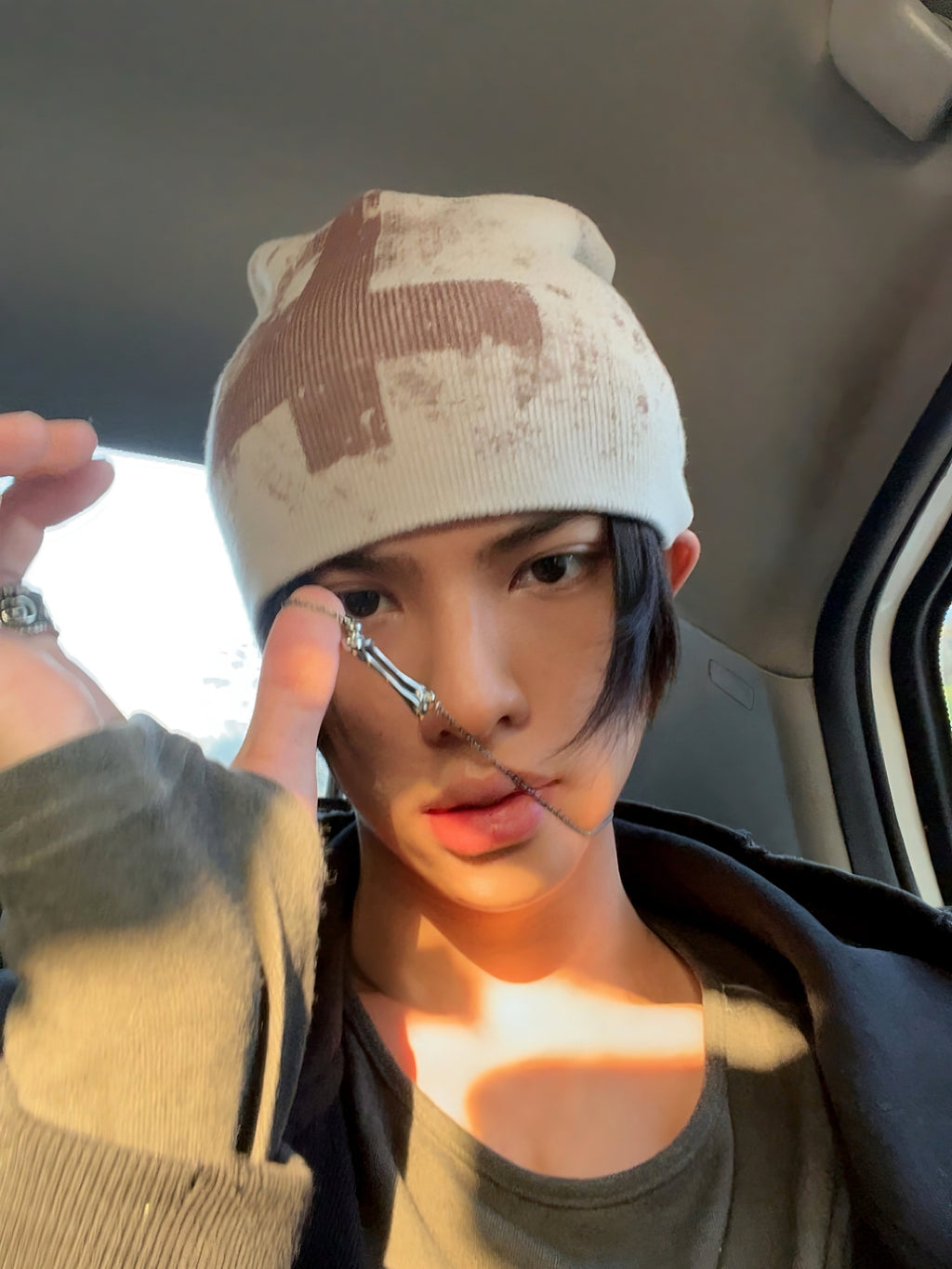 Red Cross Print Beanie Knit Hat