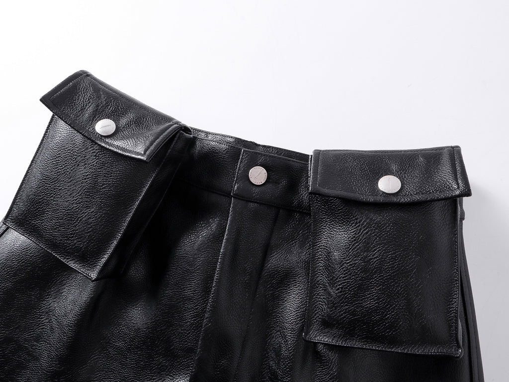 Double Waist Bag Structured Leather Pants