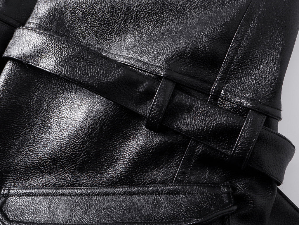 Double Waist Bag Structured Leather Pants
