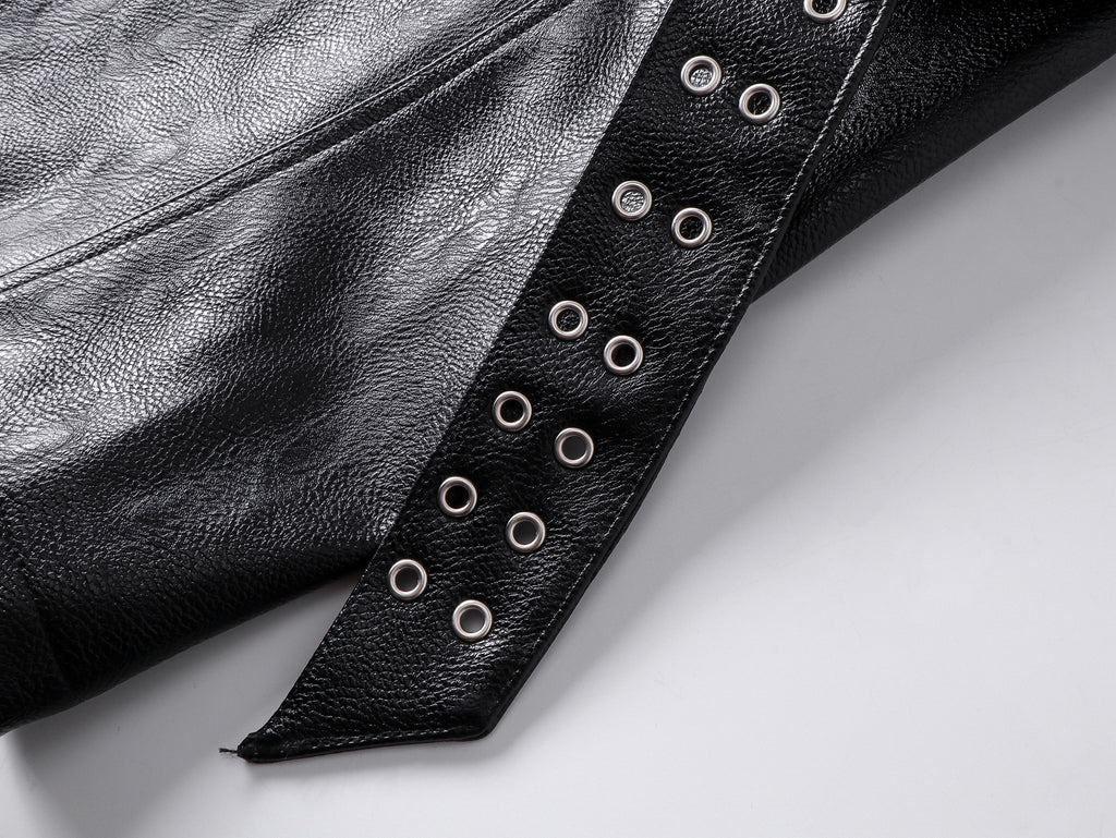 Double Waist Bag Structured Leather Pants