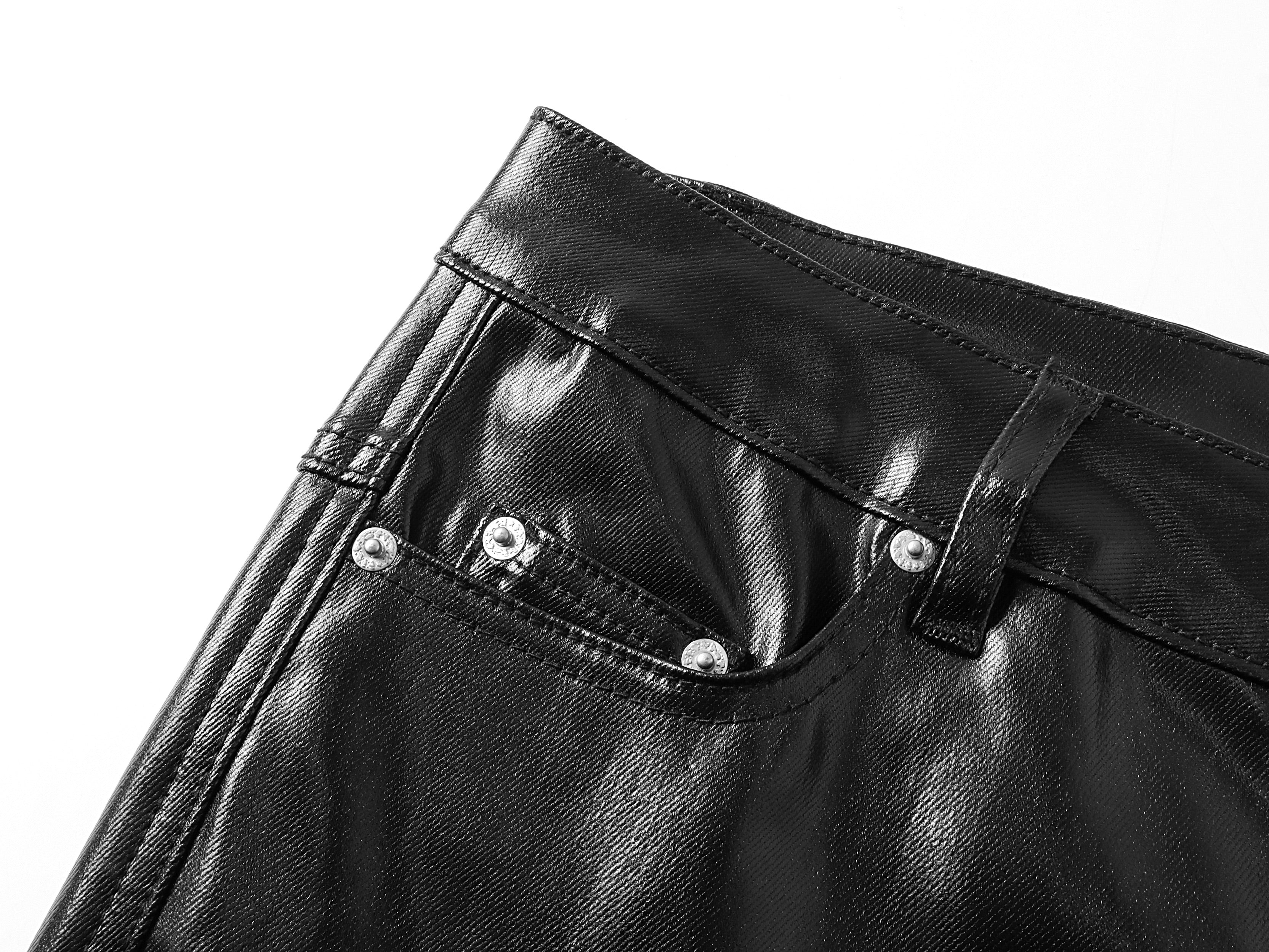 Liquid Metal Coated Wax Pants Flared Jeans
