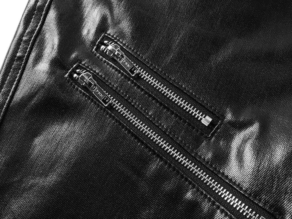 Liquid Metal Coated Wax Pants Flared Jeans