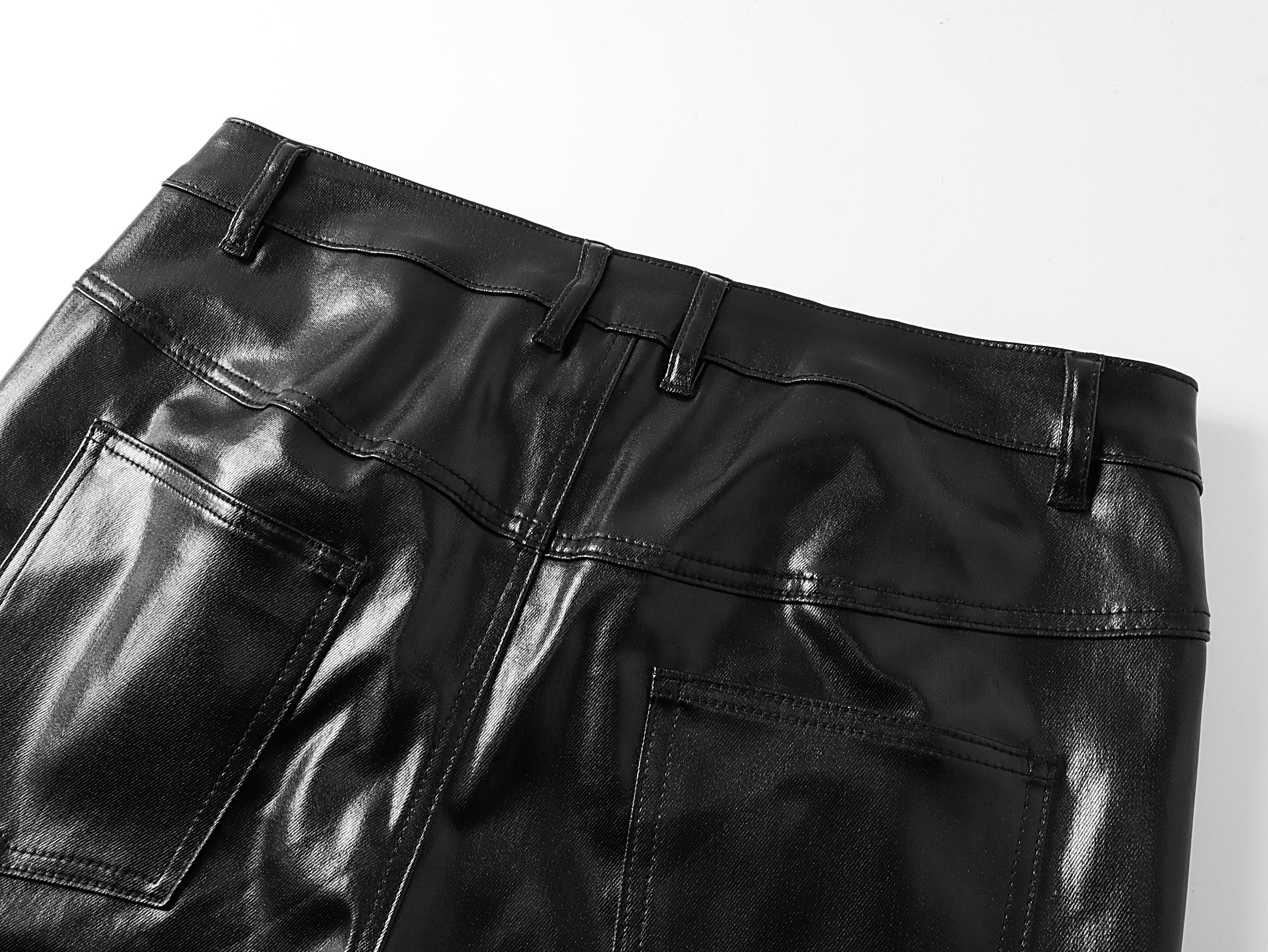 Liquid Metal Coated Wax Pants Flared Jeans