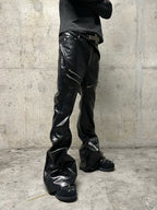 Liquid Metal Coated Wax Pants Flared Jeans