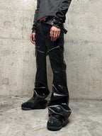 Liquid Metal Coated Wax Pants Flared Jeans