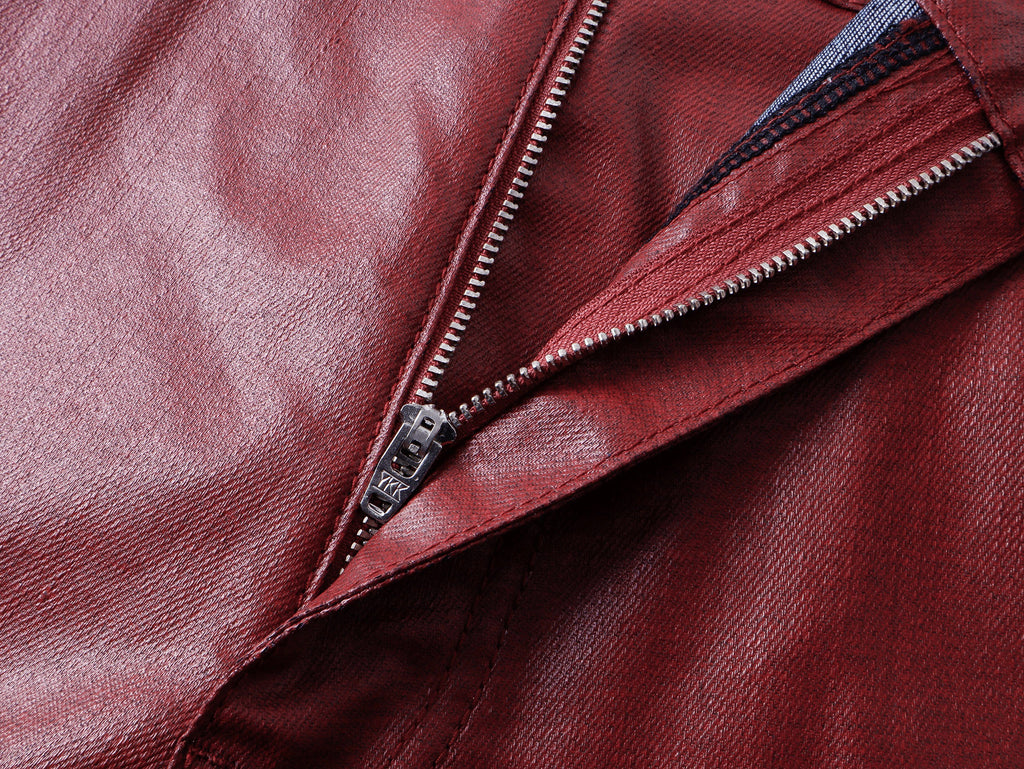 Red Coated Straight-Leg Waxed Jeans