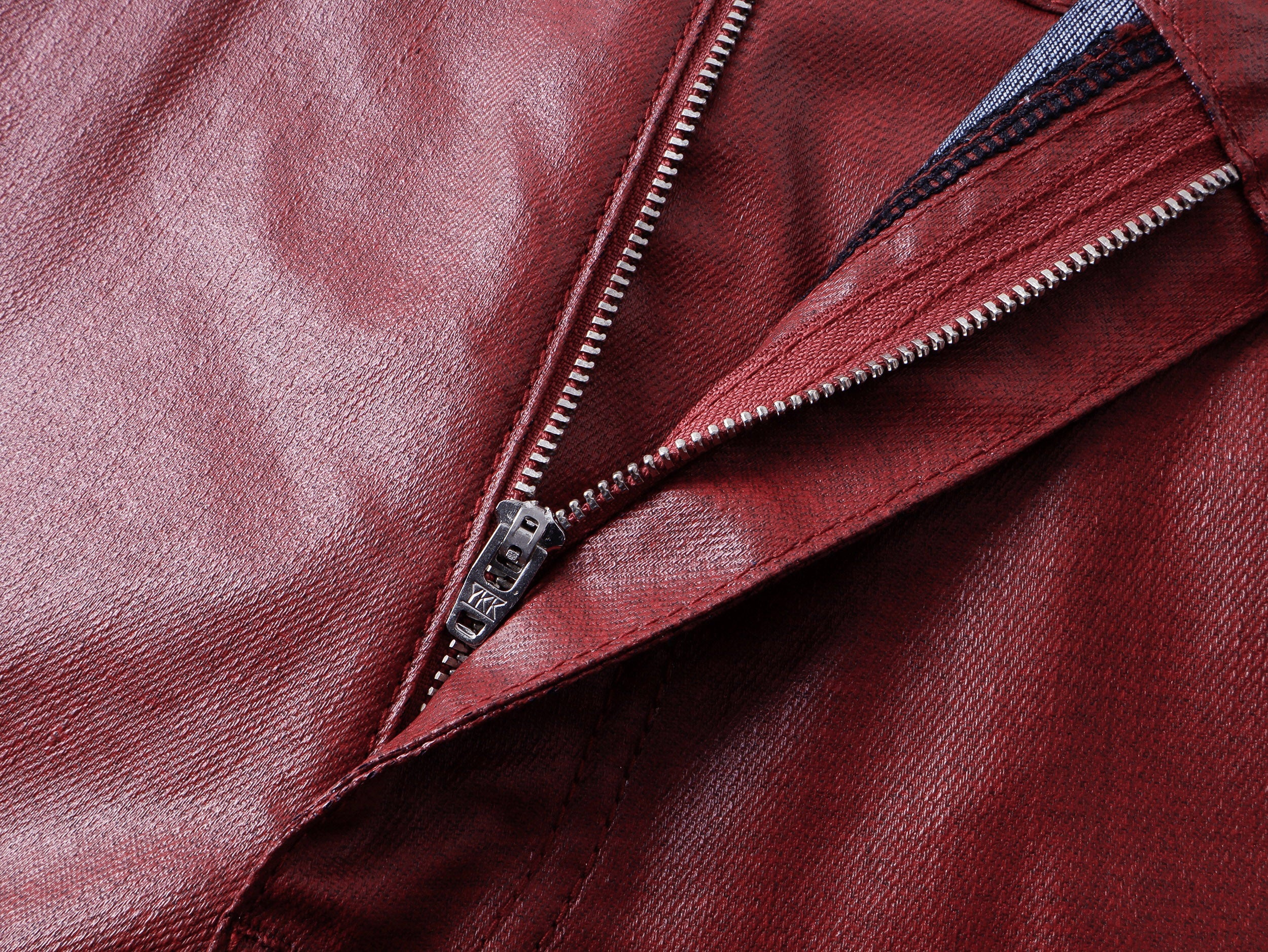 Red Coated Straight-Leg Waxed Jeans