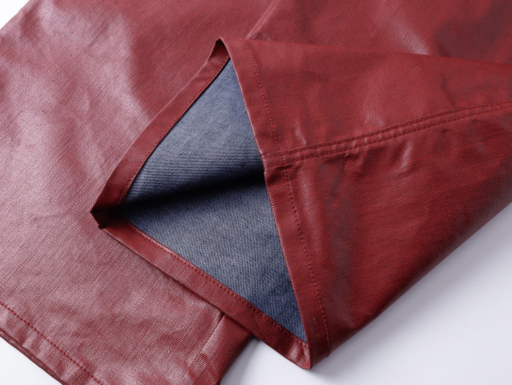 Red Coated Straight-Leg Waxed Jeans