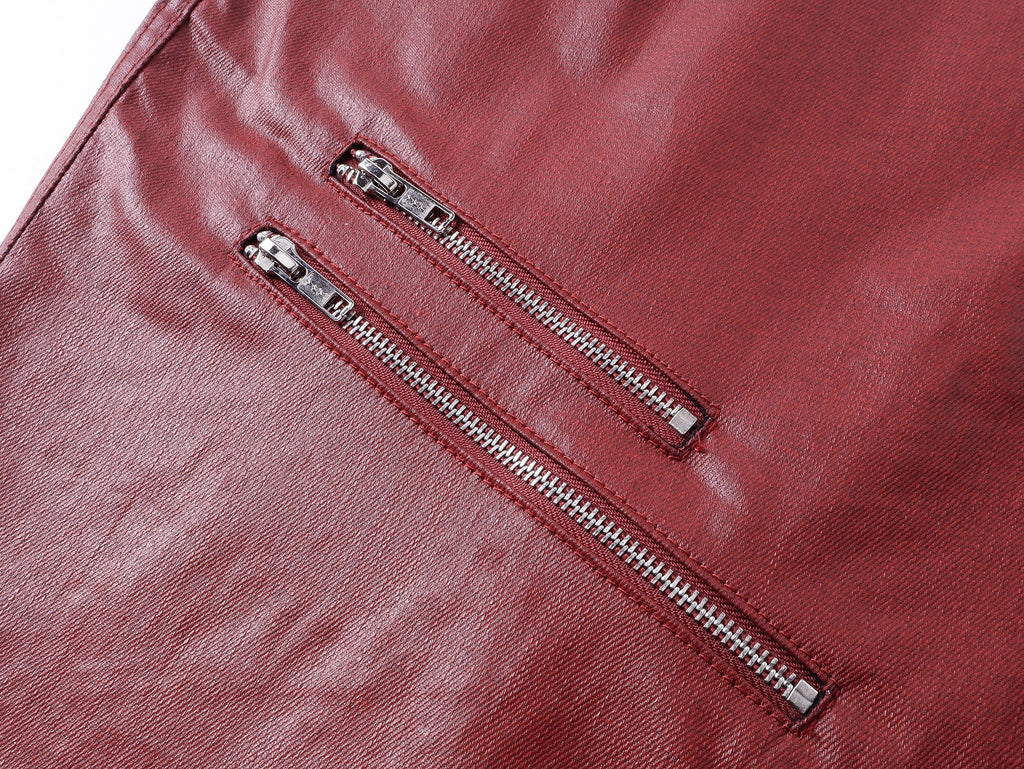 Red Coated Straight-Leg Waxed Jeans
