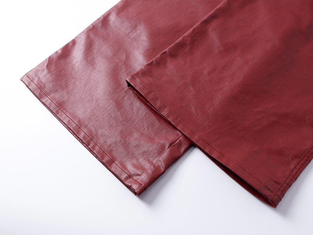 Red Coated Straight-Leg Waxed Jeans