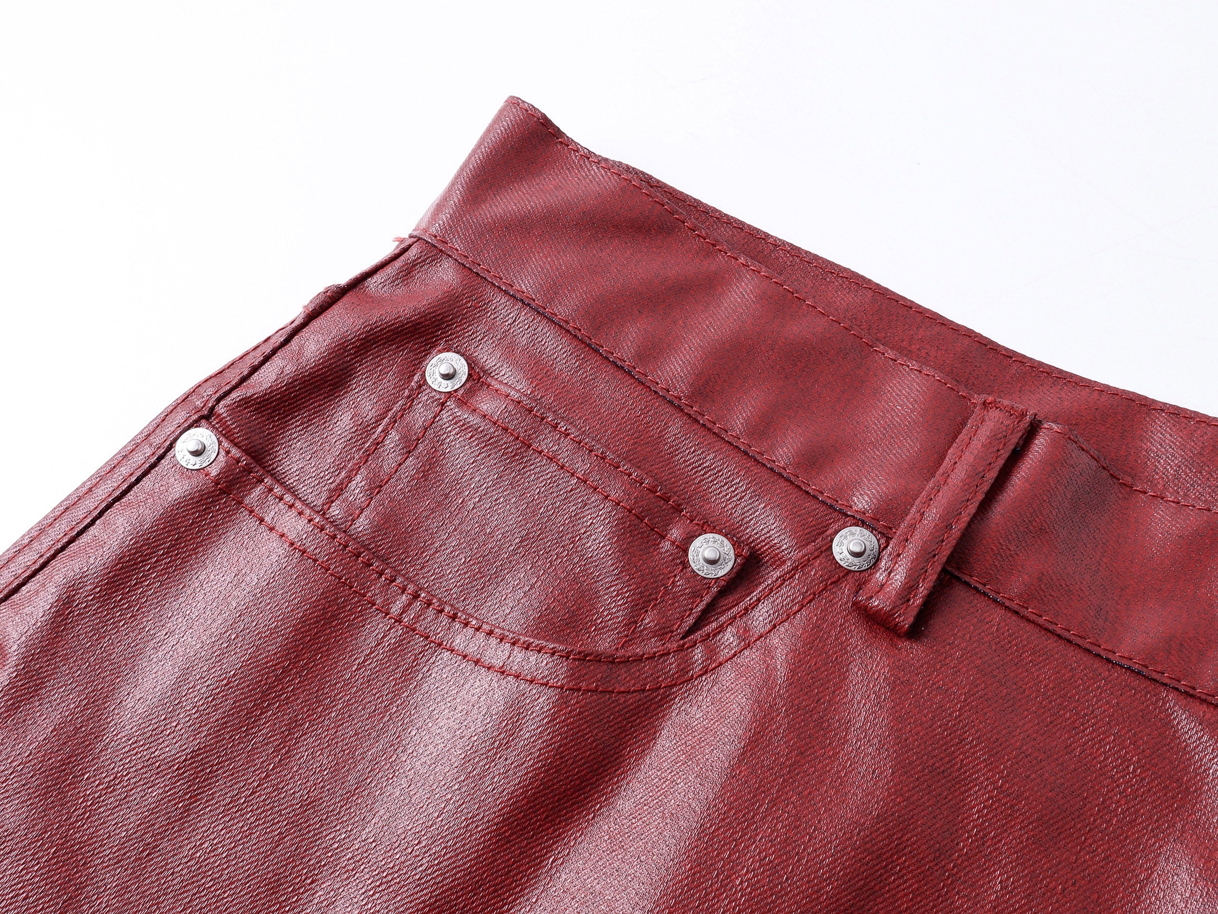 Red Coated Straight-Leg Waxed Jeans