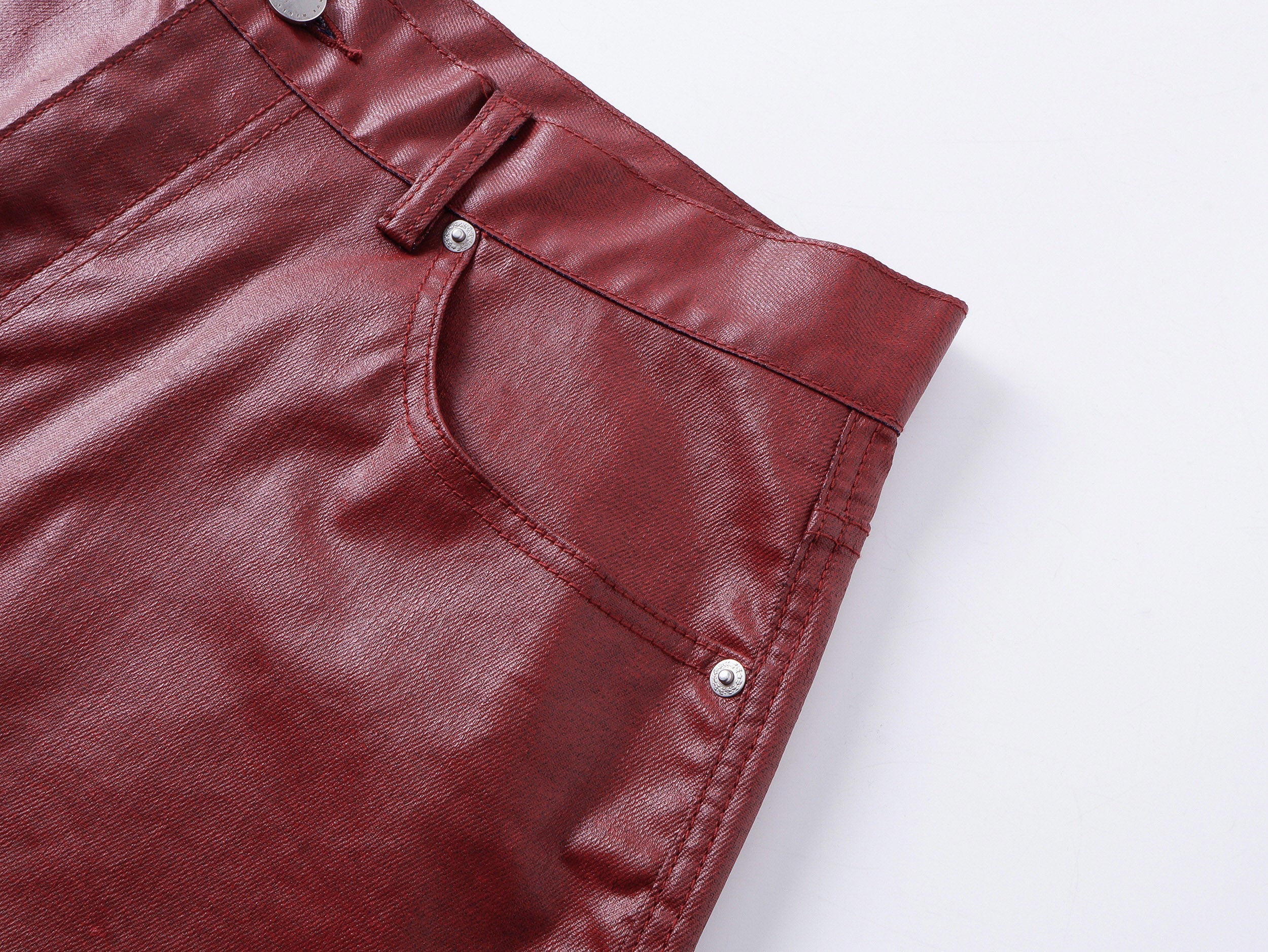 Red Coated Straight-Leg Waxed Jeans