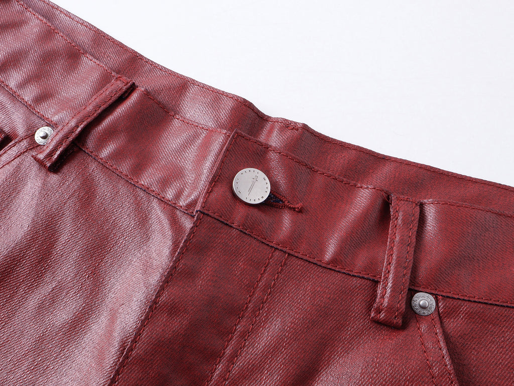 Red Coated Straight-Leg Waxed Jeans