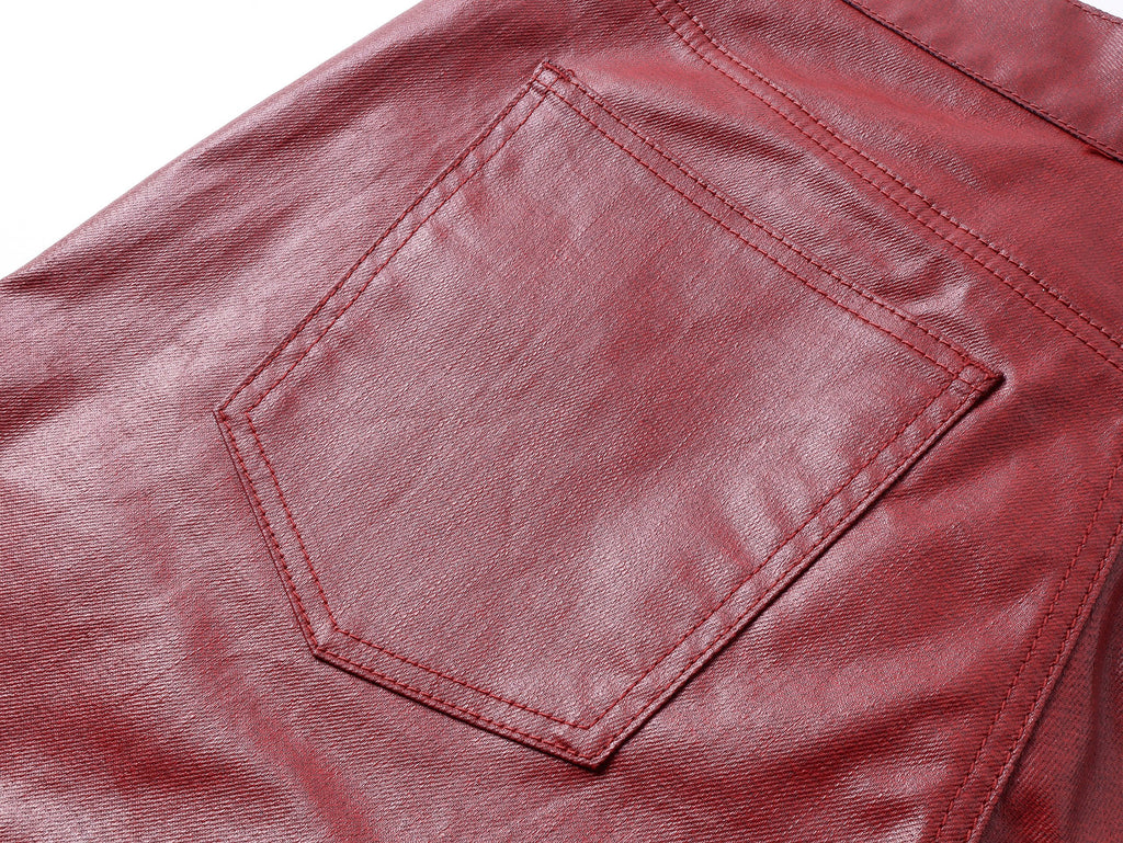 Red Coated Straight-Leg Waxed Jeans