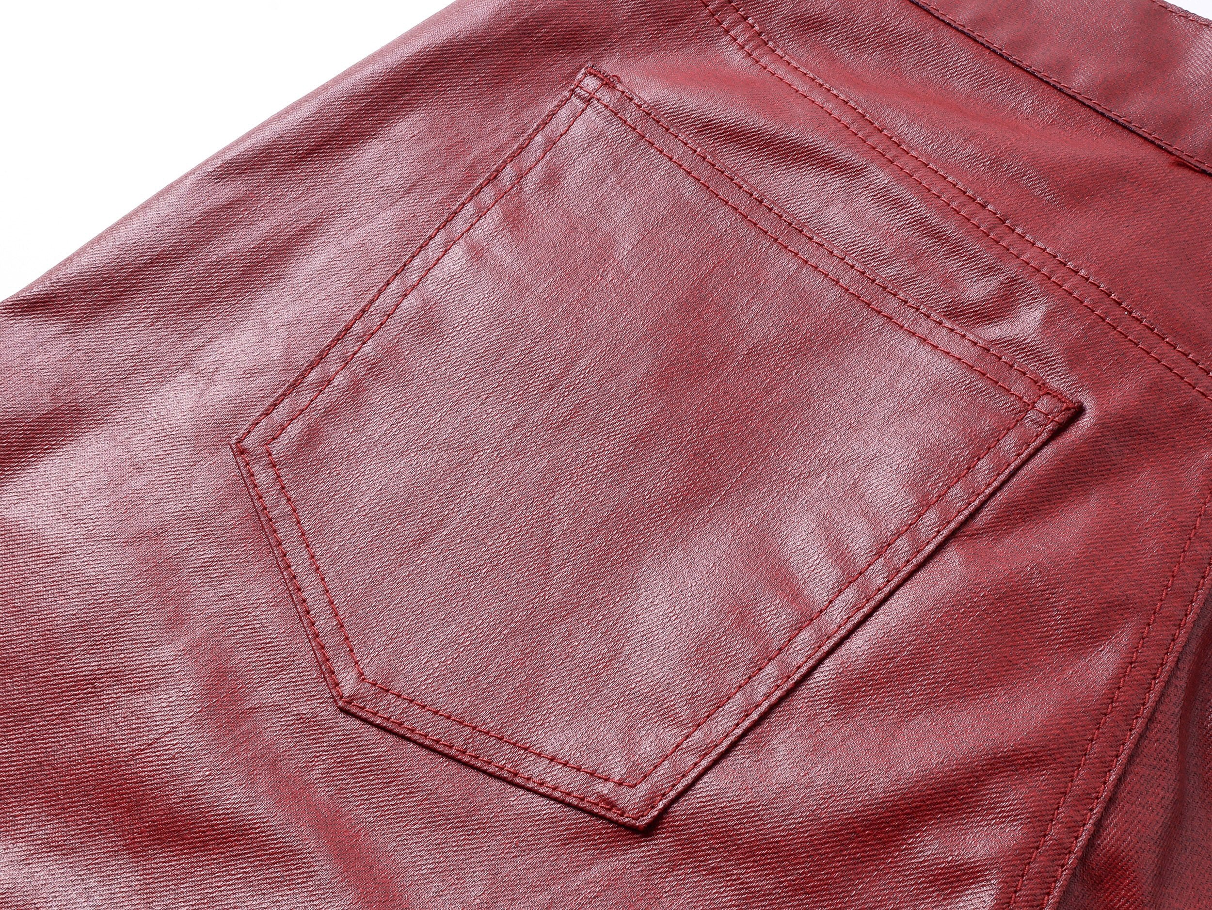 Red Coated Straight-Leg Waxed Jeans
