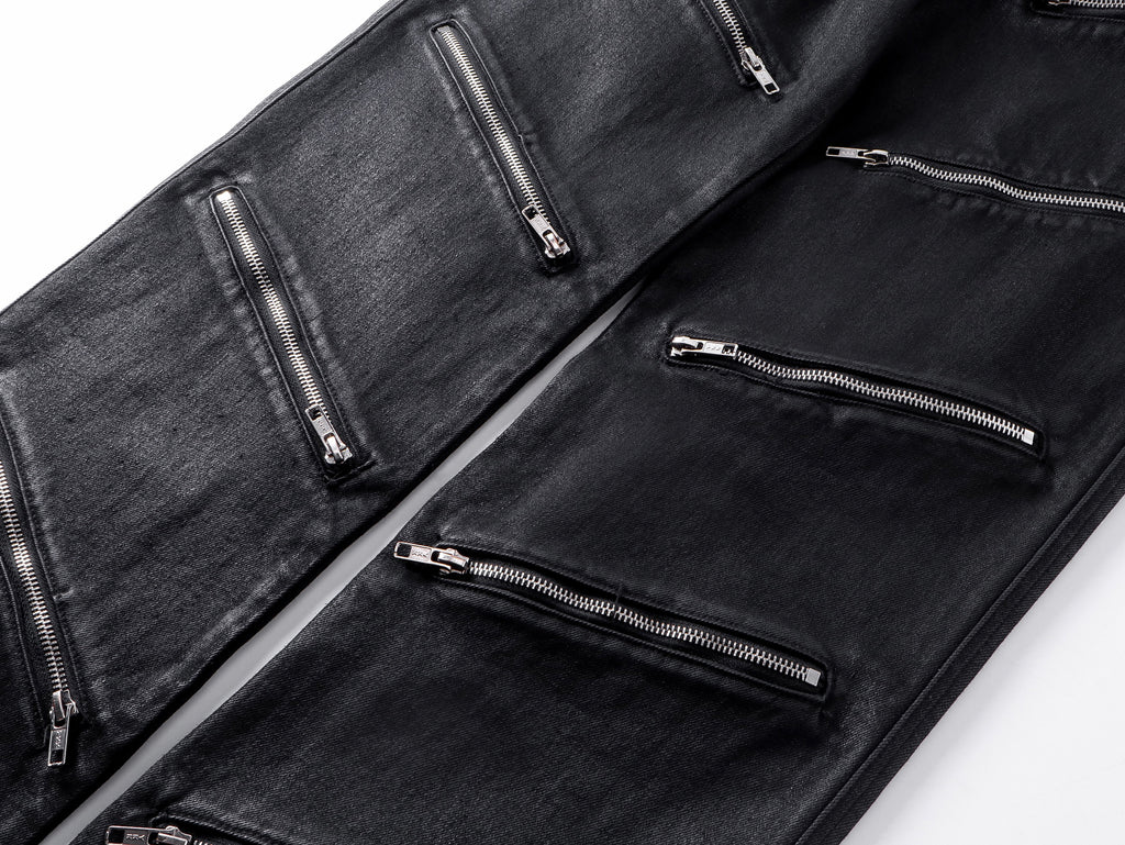 "ZIP" Multi-zipper Wax Pants