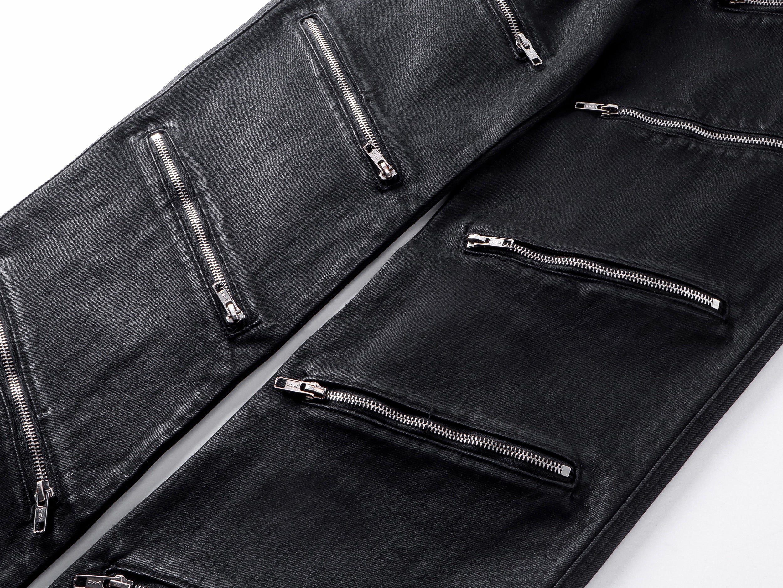 "ZIP" Multi-zipper Wax Pants