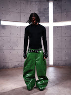 Green Liquid Leather Wide-Leg Pants