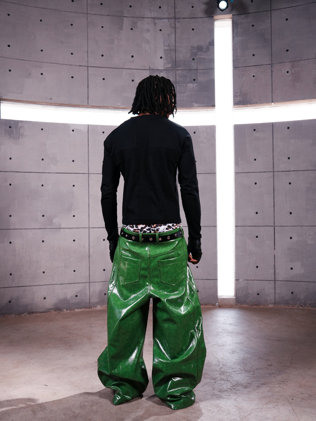 Green Liquid Leather Wide-Leg Pants