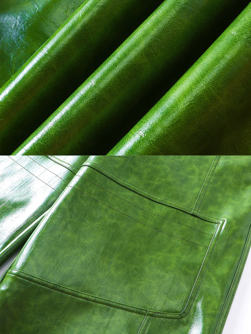 Green Liquid Leather Wide-Leg Pants