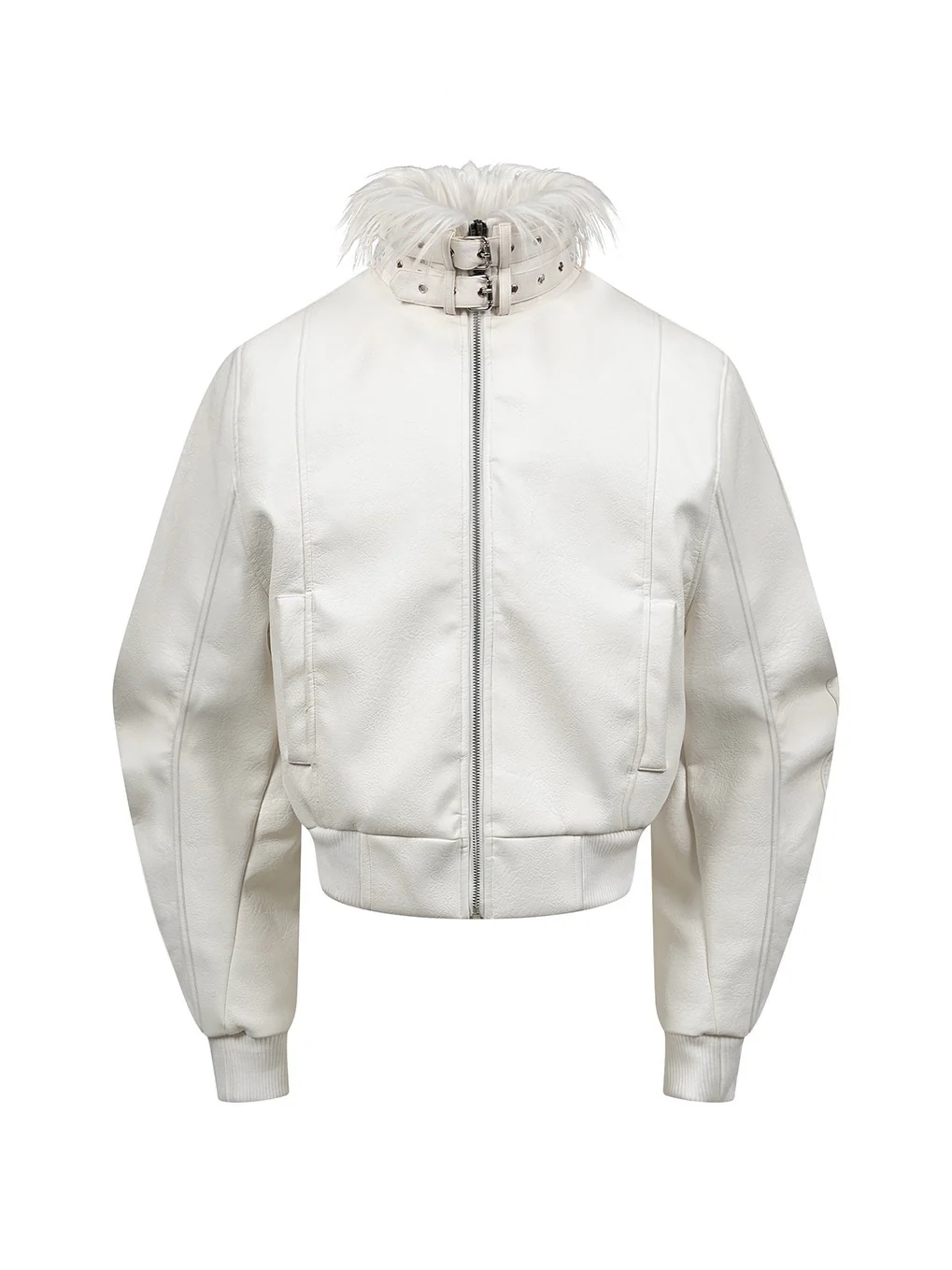 White Devil Fur Collar Leather Jacket