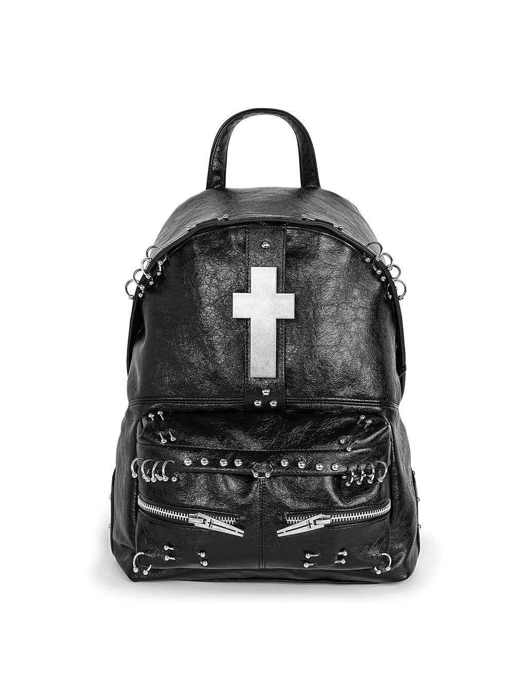 Cross-Shaped Cracked Leather Backpack