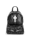 Cross-Shaped Cracked Leather Backpack